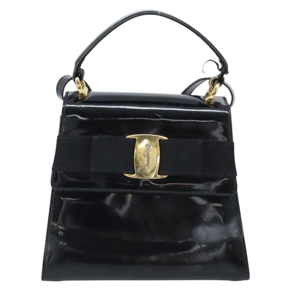 Salvatore Ferragamo Patent Leather Vara Handbag Black